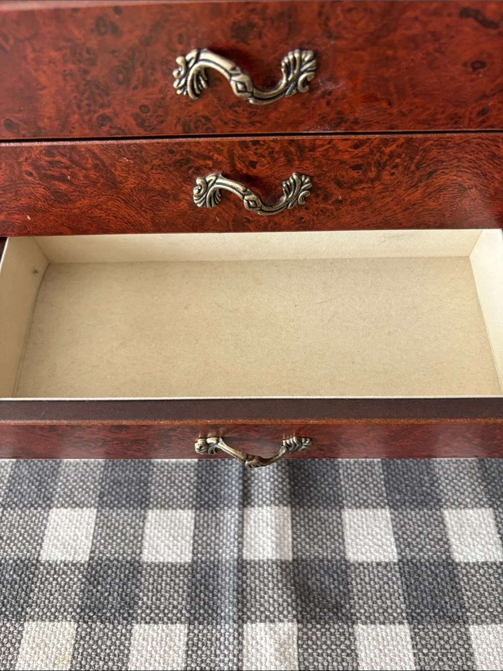 Vintage faux burled wood jewelry box